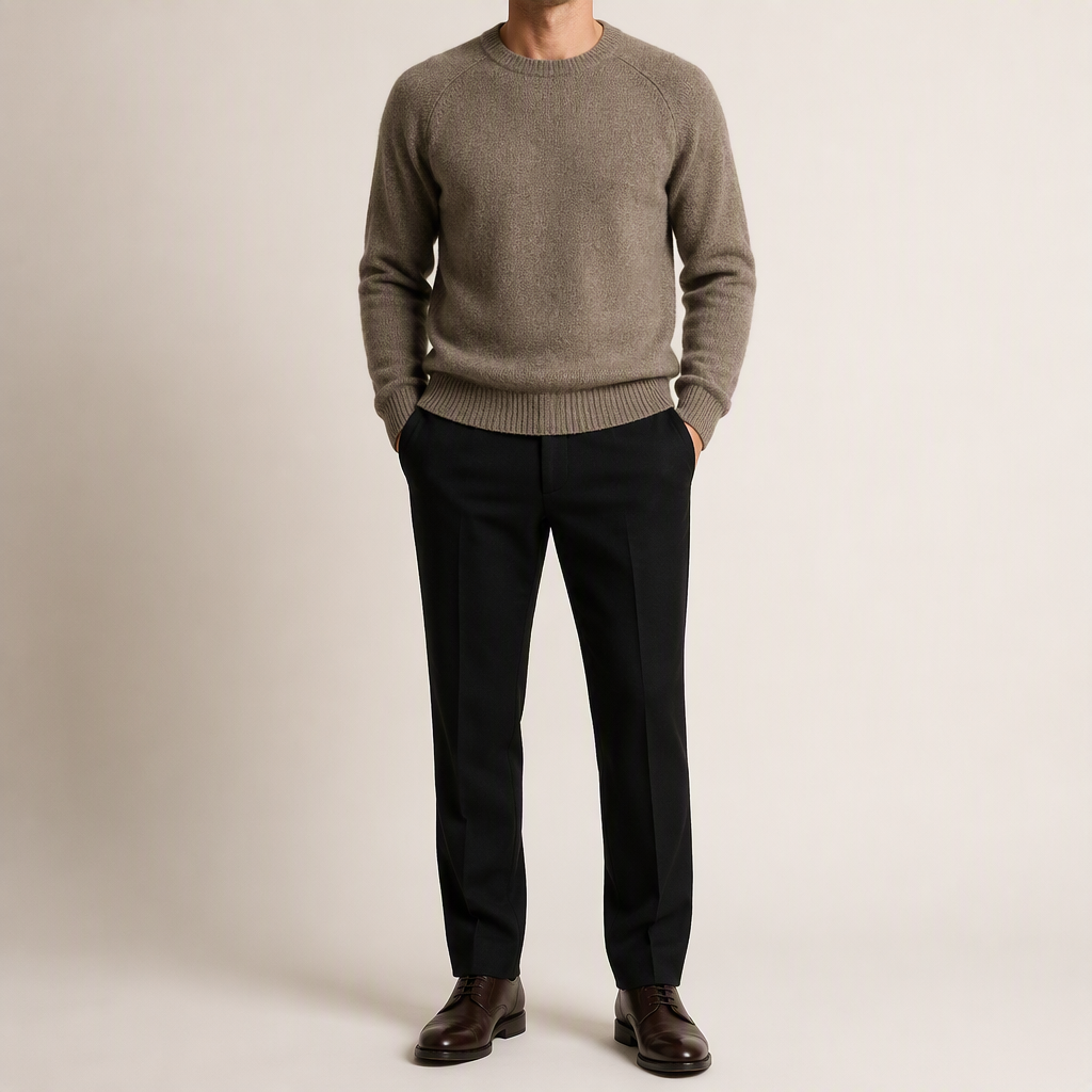 Wystan | Mens Knitted Jumper Pullover Crew Neck Warm Winter Sweater, Purple