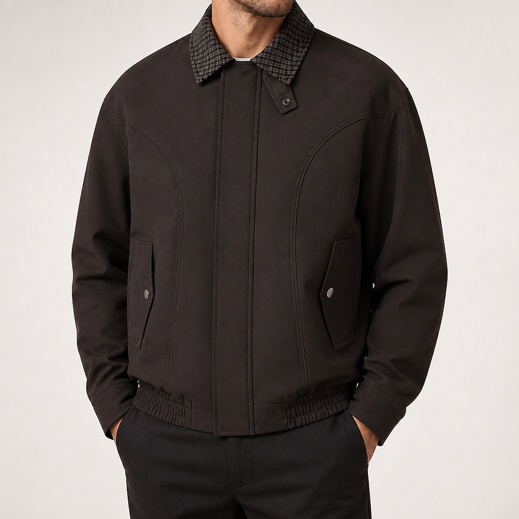 Xanthe | Mens Harrington Jacket Check Collared Bomber Workwear Jacket, Design 2