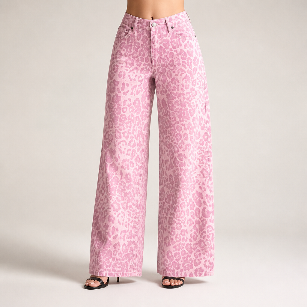 Ylva | Womens Trousers Wide Leg High Waisted Casual Pants, Pink