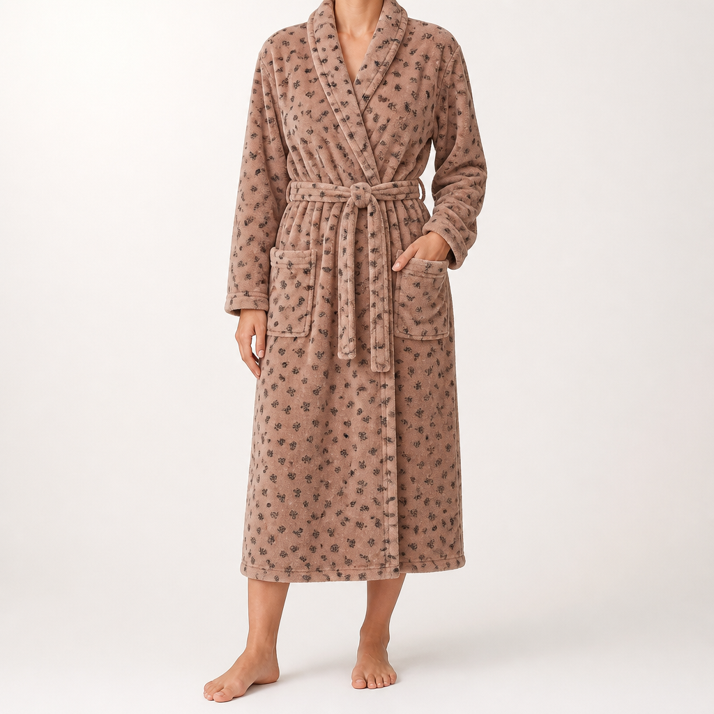 Yorick | Womens Dressing Gown Fleece Hooded Bathrobe Robe, Design 1