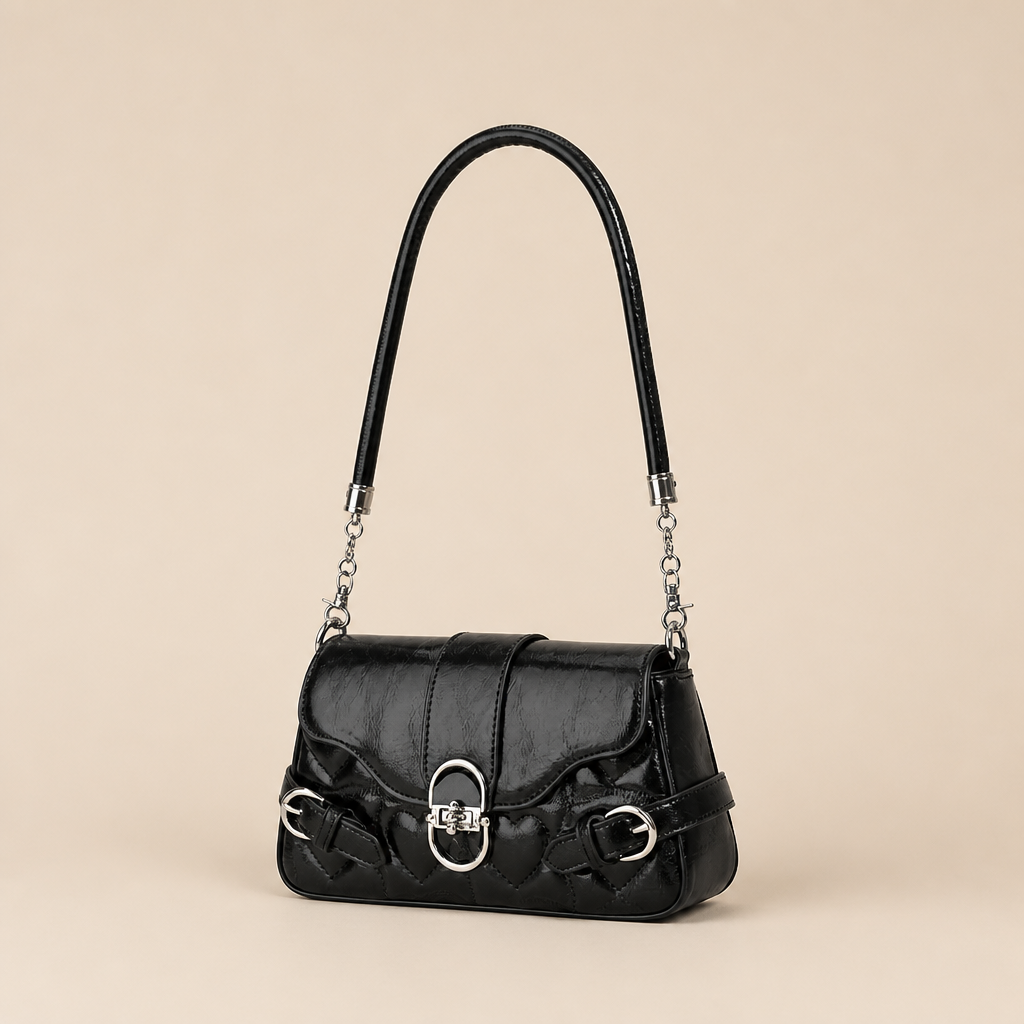 York | Womens Shoulder Bag Underarm Baguette Handbag Small, Black