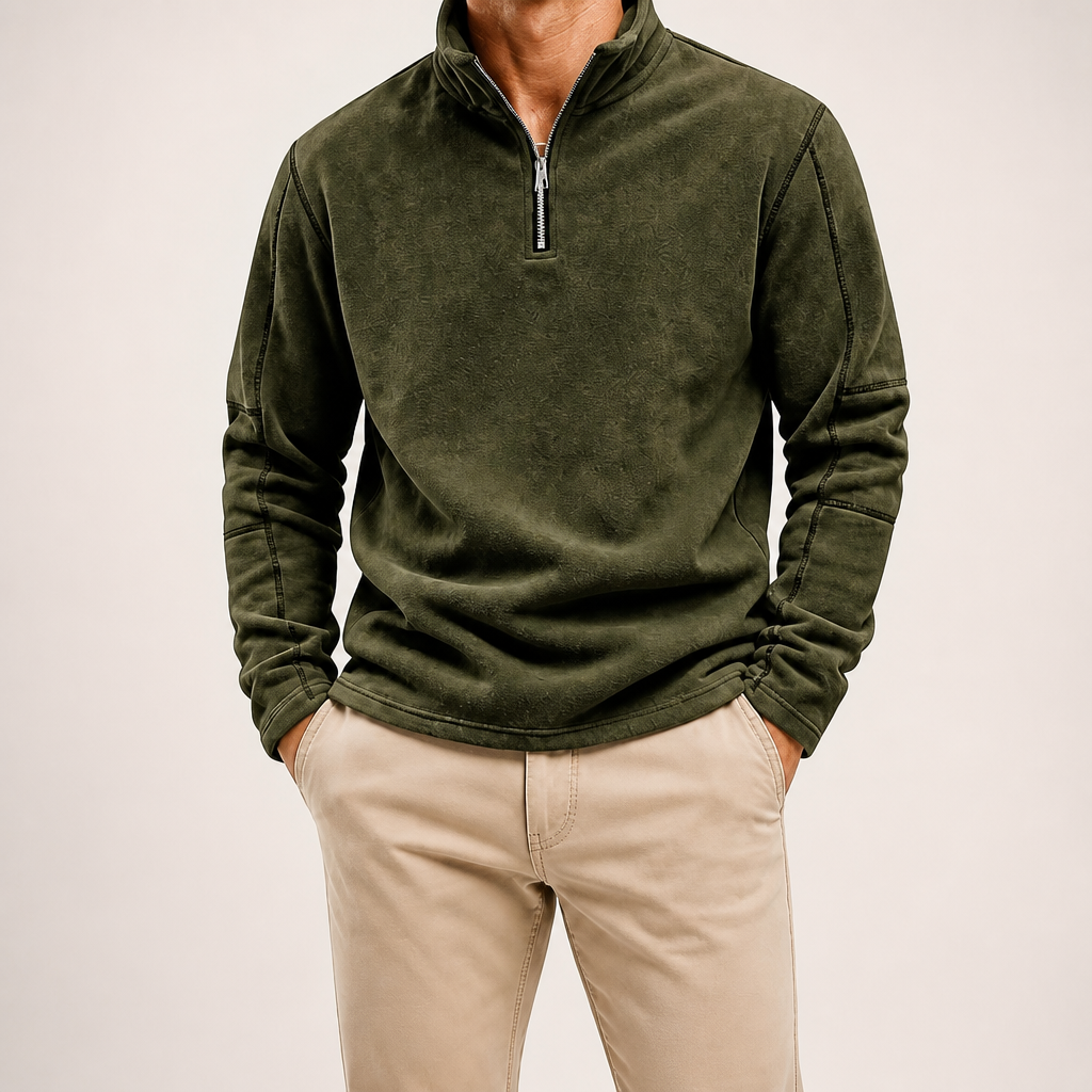 Zane | Mens Fleece Half Zip Warm Casual Sweatshirt, Army Green
