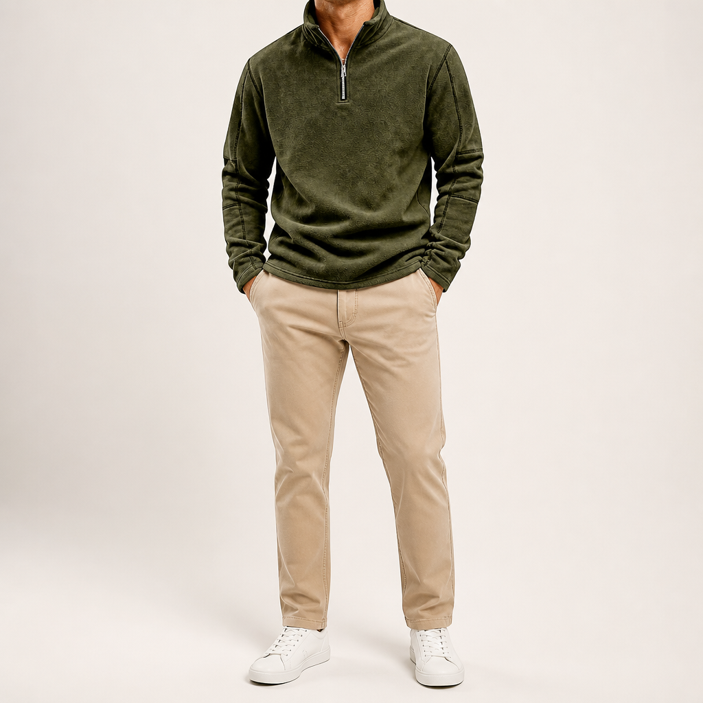 Zane | Mens Fleece Half Zip Warm Casual Sweatshirt, Army Green