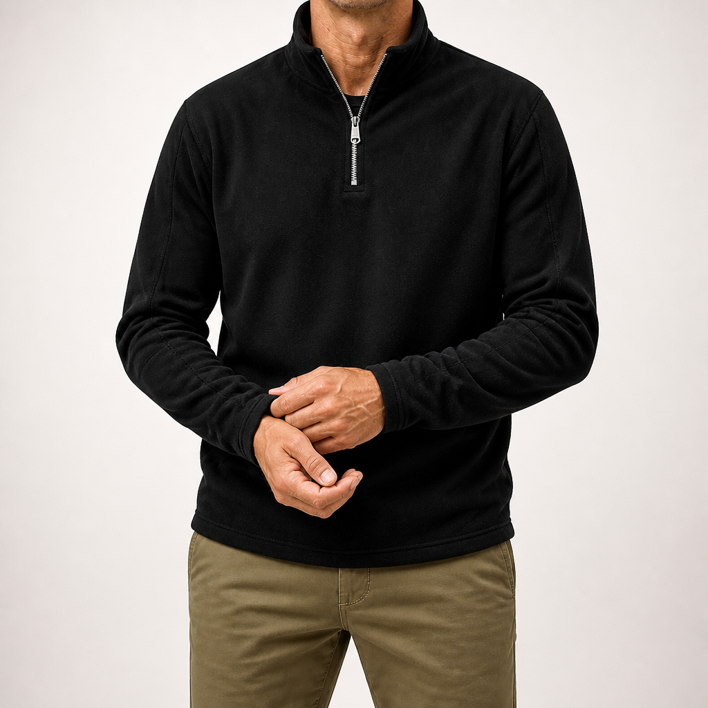 Zane | Mens Fleece Half Zip Warm Casual Sweatshirt, Black
