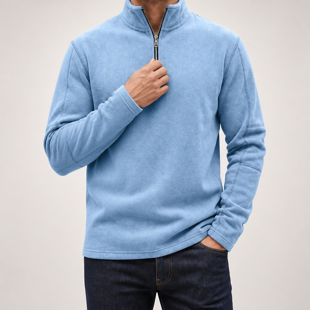 Zane | Mens Fleece Half Zip Warm Casual Sweatshirt, Blue