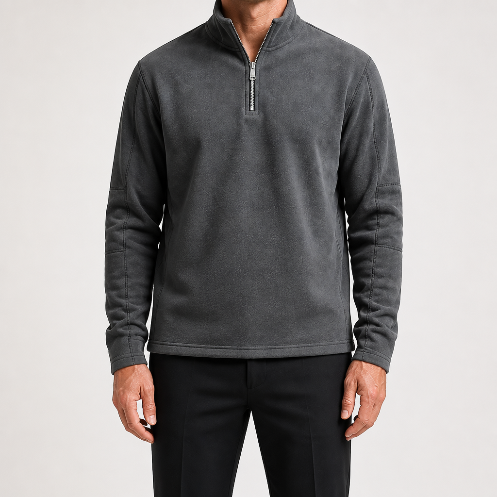 Zane | Mens Fleece Half Zip Warm Casual Sweatshirt, Dark Grey