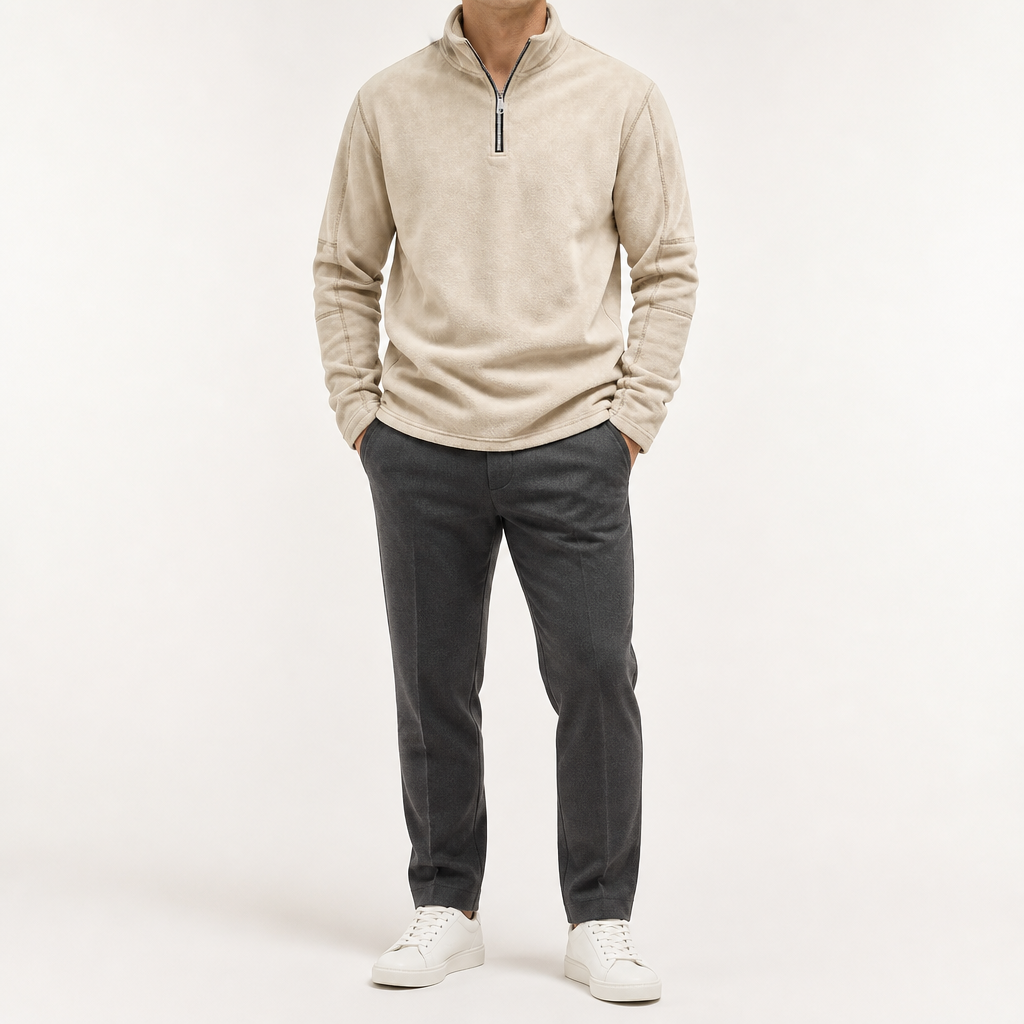 Zane | Mens Fleece Half Zip Warm Casual Sweatshirt, Khaki