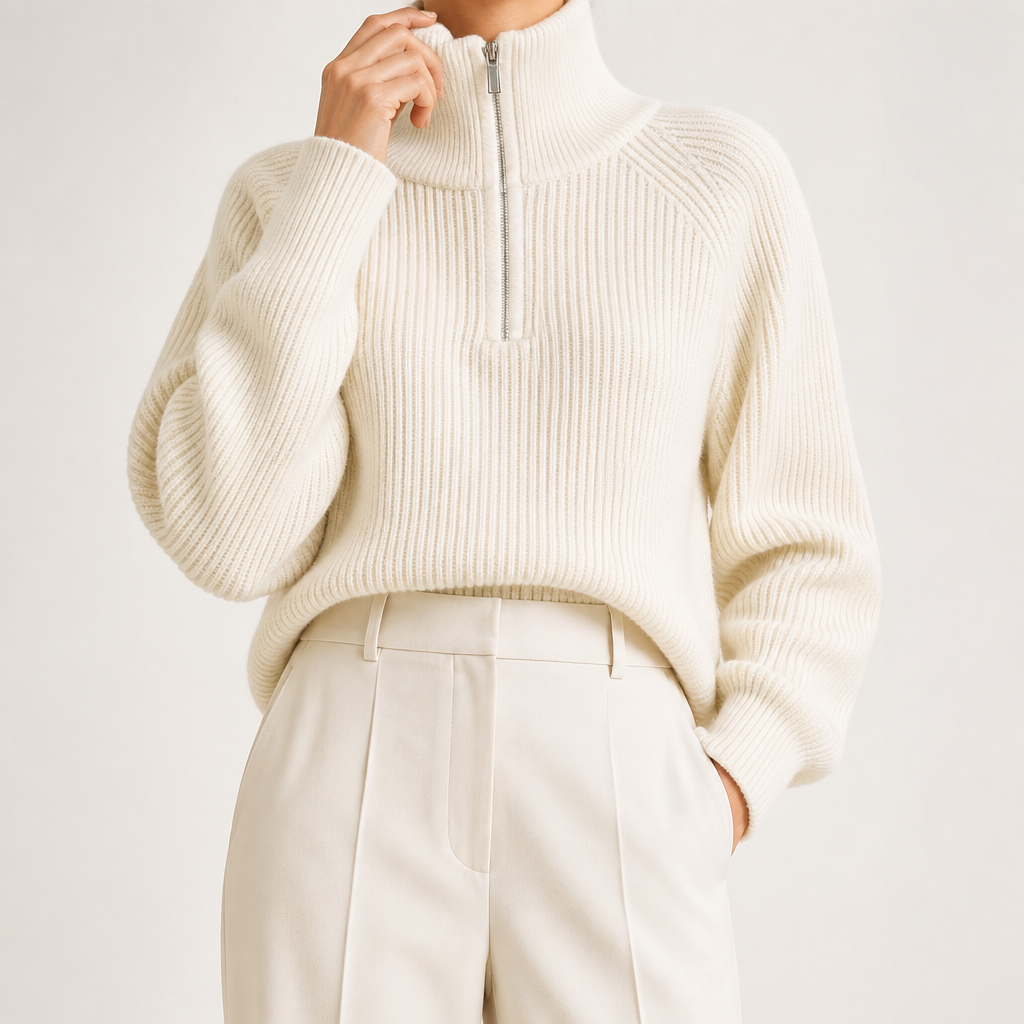 Zephyr | Womens Jumper Knitted Zip Up Loose Turtleneck Warm Sweater, Design 1