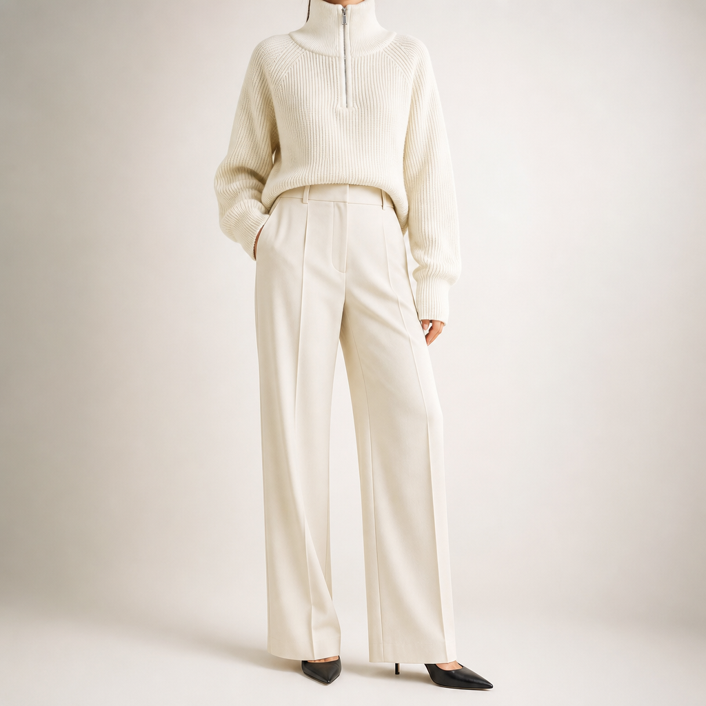 Zephyr | Womens Jumper Knitted Zip Up Loose Turtleneck Warm Sweater, Design 1
