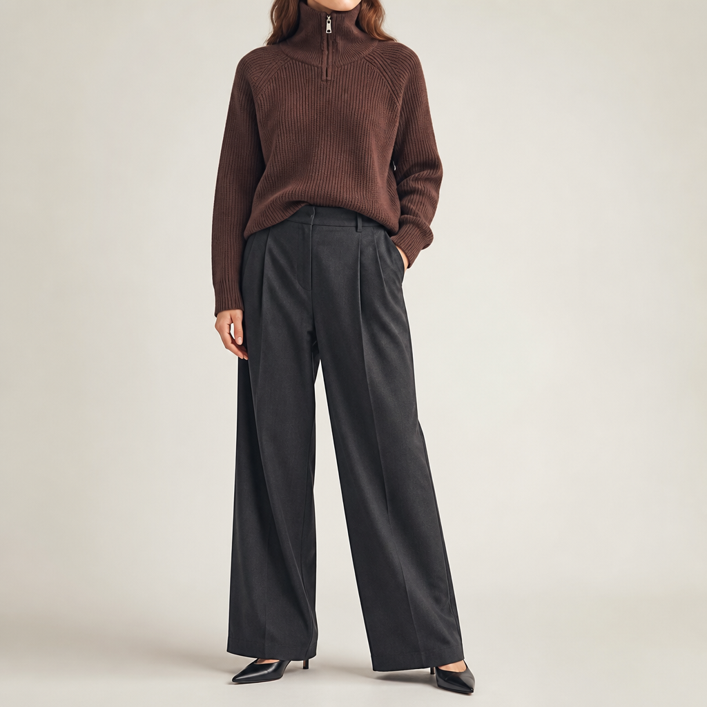 Zephyr | Womens Jumper Knitted Zip Up Loose Turtleneck Warm Sweater, Design 2